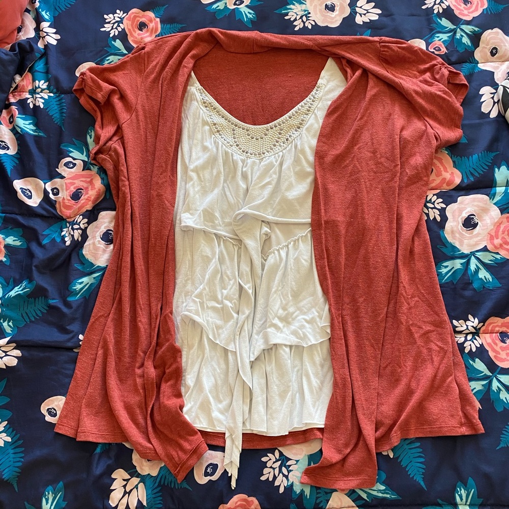 Orange and white 2fer top